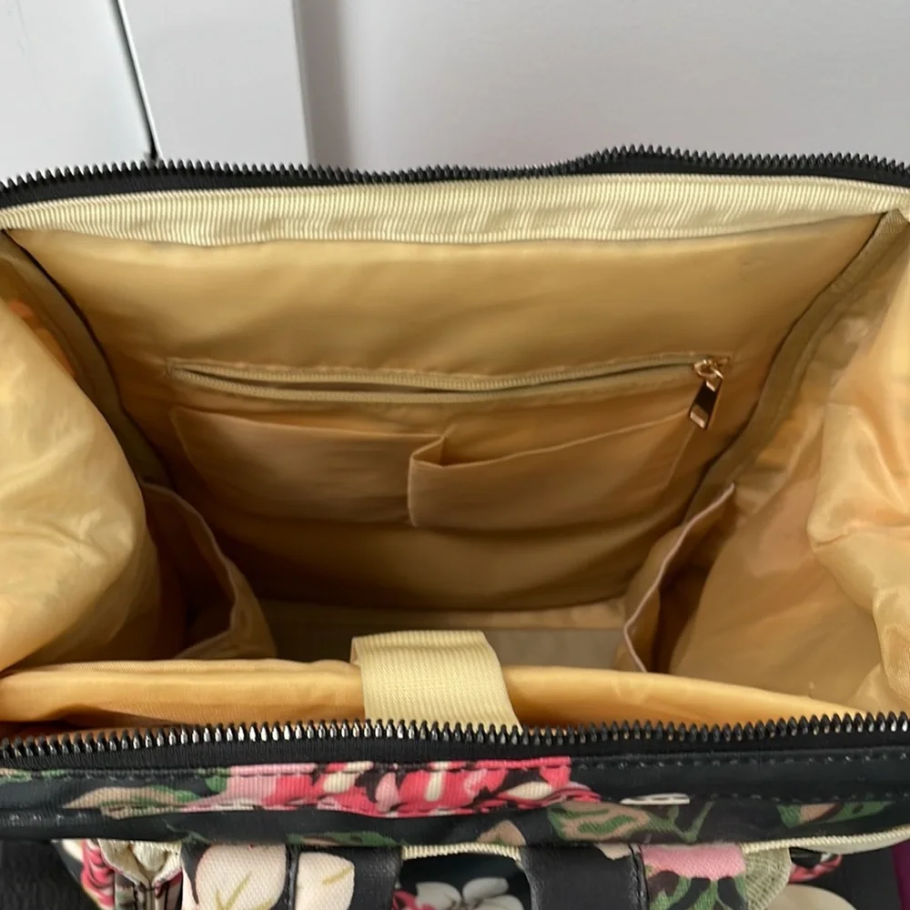 Floral Convertible Backpack Tote - Black with Pink Roses